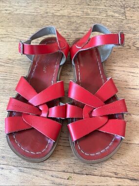 Salt Water Sandals by Hoy Red Strappy Ankle Buckle Sandals